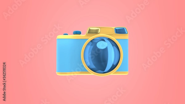 Fototapeta 3D rendering abstract animation camera, the movement of the glare of light reflected in the lens. Funny joke cartoon pop art style