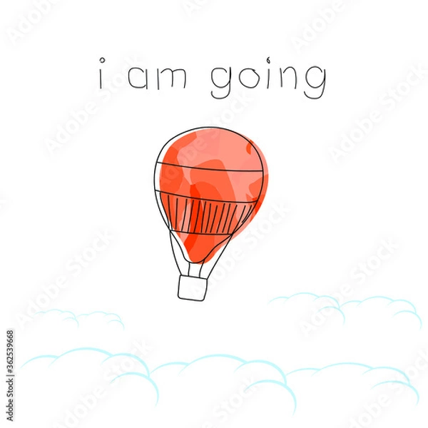 Fototapeta Bright colored balloon in the sky. Vector illustration. I am going