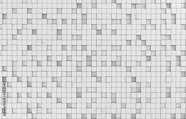 Fototapeta Abstract geometric shape of white cubes 3d render. Futuristic fashioned glossy background.