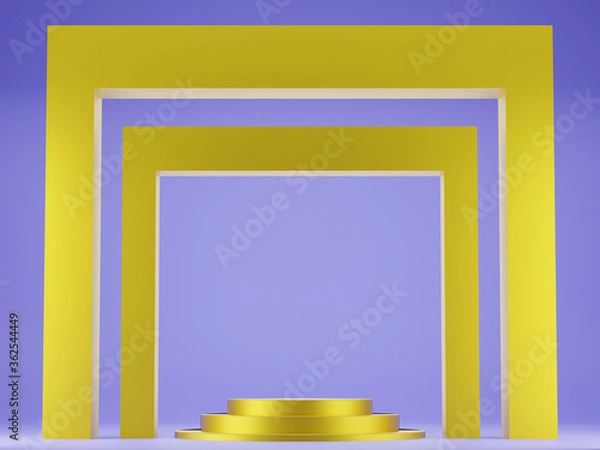Obraz 3D render golden yellow platform Stan on purple background