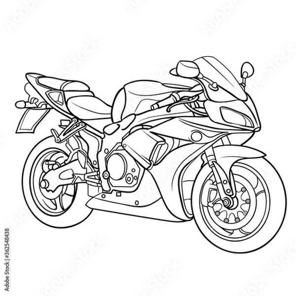 Fototapeta motorcycle sketch, coloring, isolated object on a white background, vector illustration,