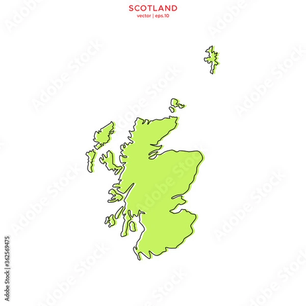 Fototapeta Green Map of Scotland with Black Outline Vector Design Template. Editable Stroke