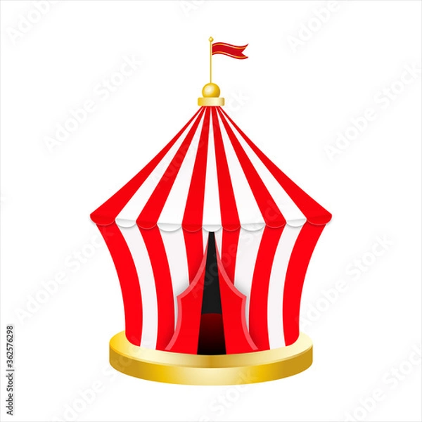 Fototapeta Carnival circus red tent. Retro Circus tent with flag. Vector illustration isolated on white background.
