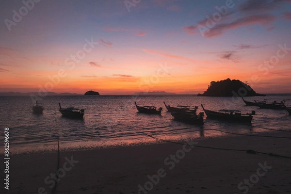 Fototapeta Sea view and boat at twilight time