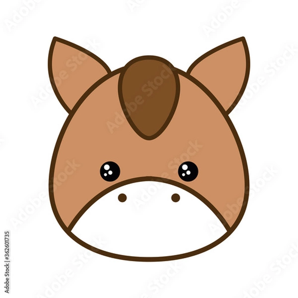 Fototapeta Cute horse cartoon line and fill style icon design, Kawaii animal zoo life nature and character theme Vector illustration