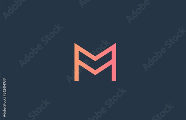 Fototapeta pink alphabet letter logo M icon for company and business. Simple line design for corporate identity