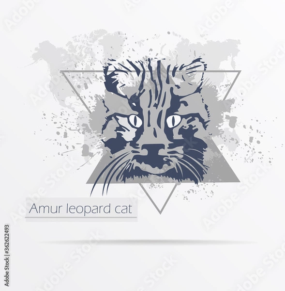 Fototapeta Abstract grunge Amur leopard cat print for t-shirt. Amur leopard cat modern street style attributes. Vector art. Amur leopard cat for. HIPSTER print for t-shirt.