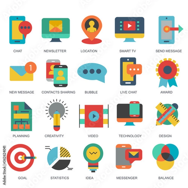 Obraz Business and marketing, programming, data management, internet connection, social network, computing, information. Flat vector illustration	