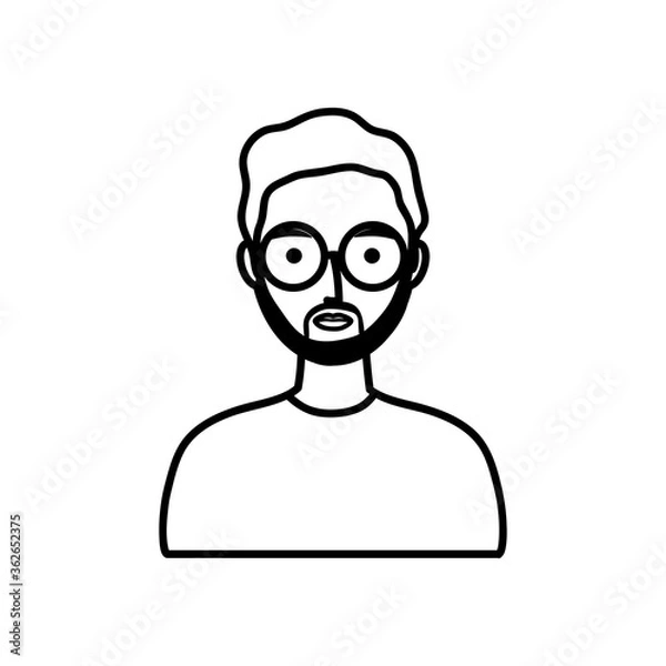 Obraz cartoon hipster man wearing round glasses, line style