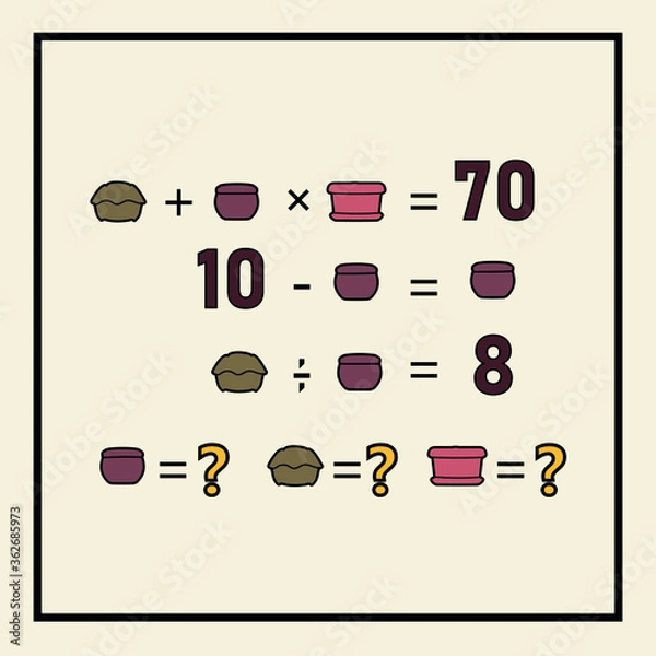 Obraz Mathematical rebus. Counting game for preschool children.A riddle for the mind. A riddle with numbers. Vector