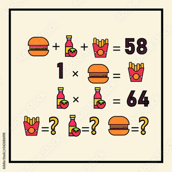 Fototapeta Counting games for kids and adults. Educational math game. Result. Crossword for social networks. Rebus. Riddle for the mind. Riddle with numbers. Vector