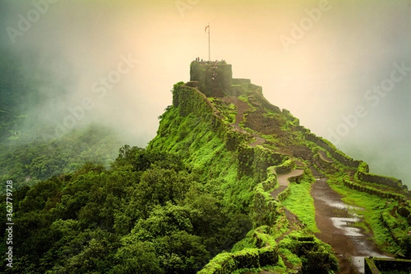 Fototapeta View of Shivaji's pratapgarh fort near mahabaleshwar, maharashtra, india.