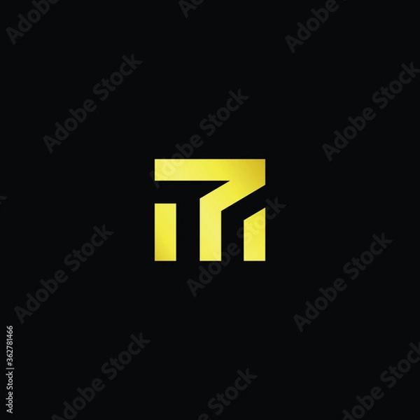 Fototapeta Minimal elegant monogram art logo. Outstanding professional trendy awesome artistic TM MT initial based Alphabet icon logo. Premium Business logo gold color on black background