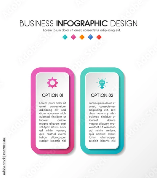 Fototapeta Colourful infographic template with 2 options. Flowchart. Vector