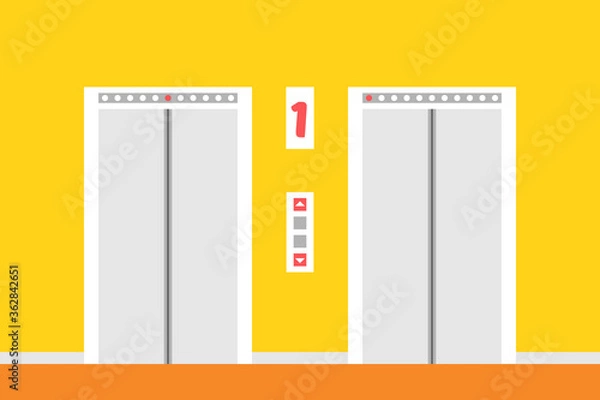 Fototapeta First floor, hall vector illustration with two elevator doors.
