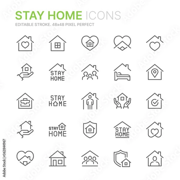 Obraz Collection of stay home related outline icons. 48x48 Pixel Perfect. Editable stroke