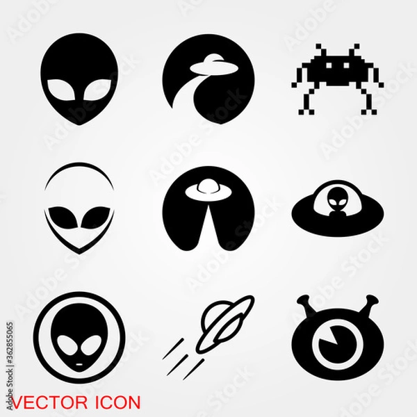 Fototapeta UFO alien saucer - unidentified flying object line art vector icon