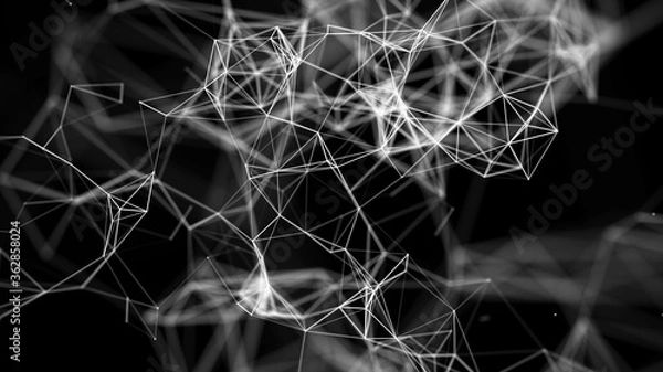 Fototapeta Technology dark background. Abstract modern matter. Connection structure lines and dots. 3d rendering.