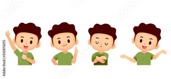 Fototapeta Vector set of teenanger male character in different actions isolated on white background