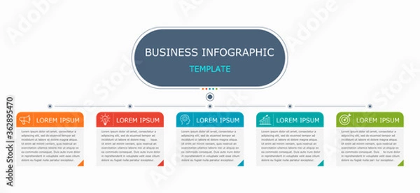 Fototapeta Business infographic Vector with 5 steps Used for presentation,information,education,connection,marketing, project,strategy,technology,learn,brainstorm,creative,growth,abstract,stairs,idea,text,work.
