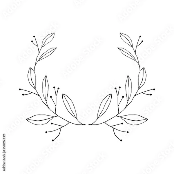 Obraz Vector botanical illustration, simple contour design template. Floral wreath line art for retro sketch greeting card. Summer banner in vintage style