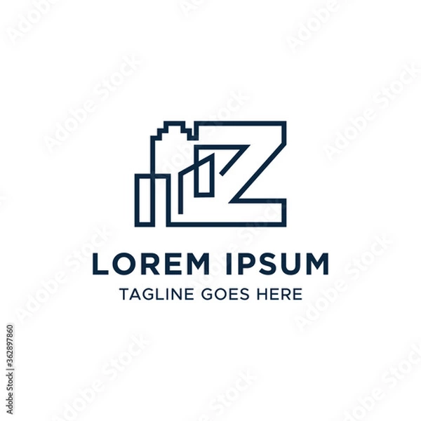 Fototapeta Initial letter Z line building logo vector design template
