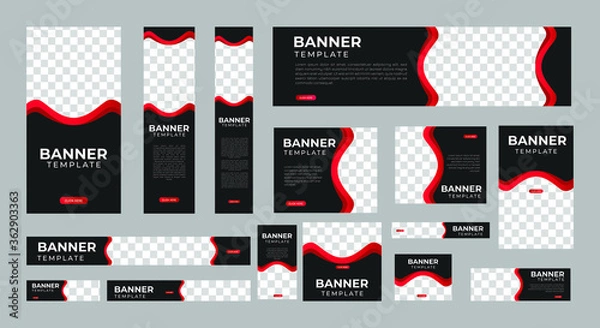 Obraz set of creative web banners of standard size with a place for photos. Vertical, horizontal and square template. vector illustration