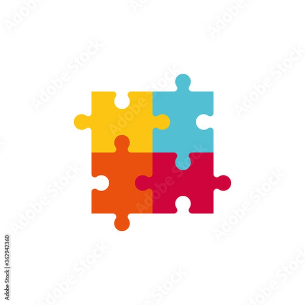 Fototapeta Vector illustration of four colorful jigsaw puzzle pieces.