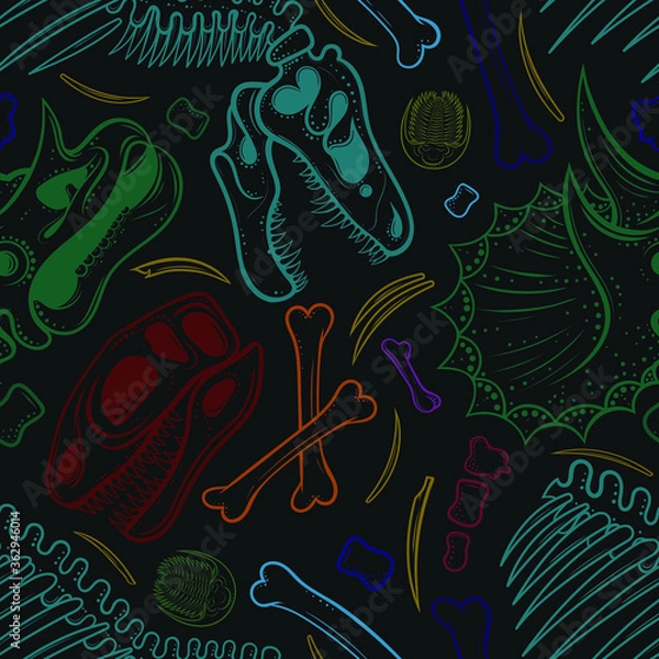 Obraz Vector Color Dinosaur Bones Seamless Pattern