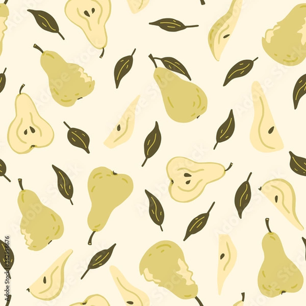 Fototapeta Pear fruit seamless pattern in flat style. Texture for - fabric, wrapping, textile, wallpaper, apparel. 