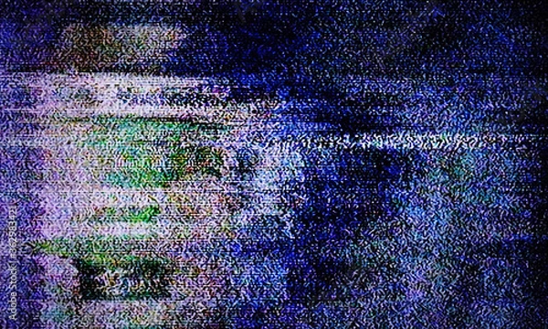 Fototapeta Glitch art scan line background. TV scan line monitor for old technology concept. Old damaged monitor line spots for aesthetic design.