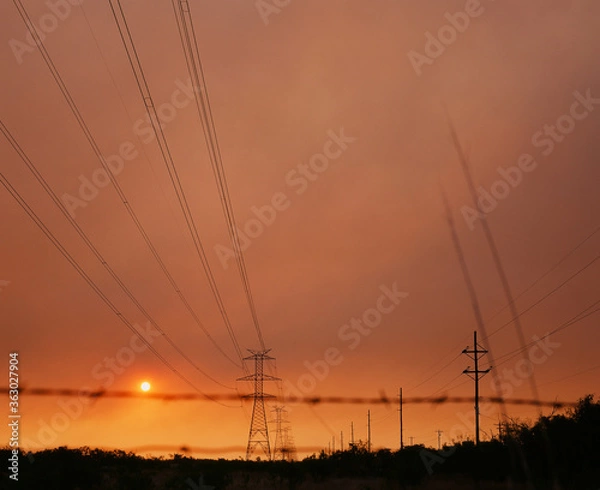Obraz power lines at sunrise 