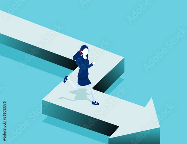 Fototapeta Businesswoman run on the arrow path. Business direction