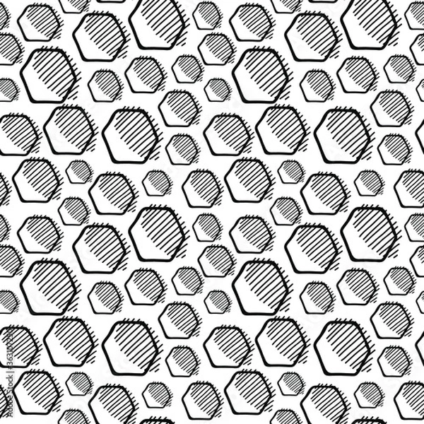 Obraz Seamless vector pattern. Hexagon pattern. Minimalistic black elements. Cartoon-like elements.