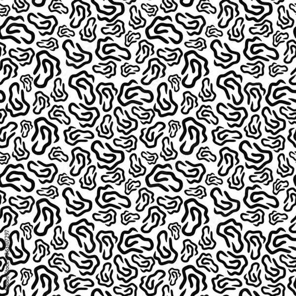Obraz Seamless vector pattern. Hand drawn black waved lines. Simple and minimalistic pattern. Cartoon-like elements.