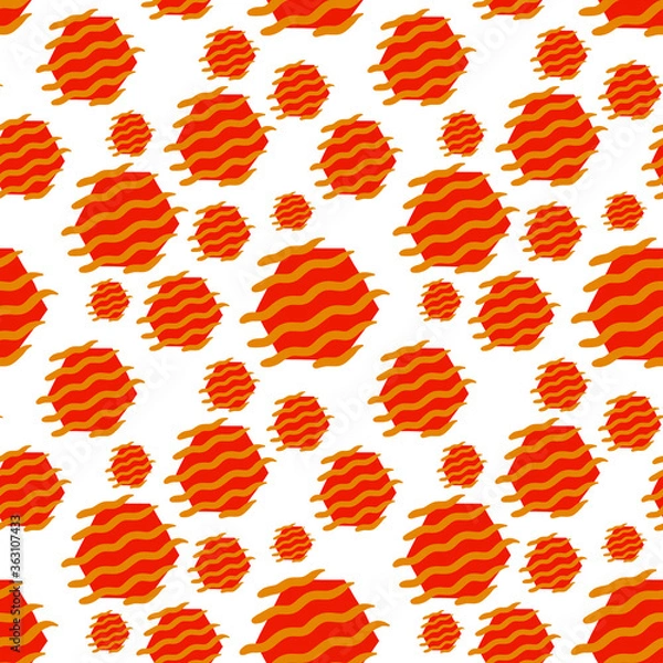 Obraz Seamless vector pattern. Hexagon pattern. Red and yellow colors. Decorative yellow waves. Cartoon-like elements. Bright and positive pattern.