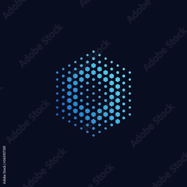 Fototapeta Letter a pixel logo hexagon blue color. Technology, business, and digital logotype vector concept