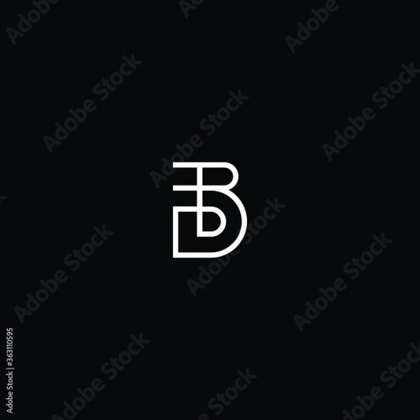 Fototapeta Minimal elegant monogram art logo. Outstanding professional trendy awesome artistic B BD DB initial based Alphabet icon logo. Premium Business logo white color on black background