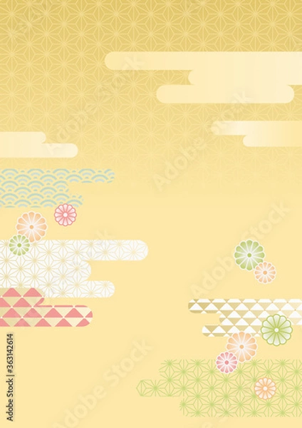 Fototapeta 和風 和柄 かわいい 背景 素材 金色 縦