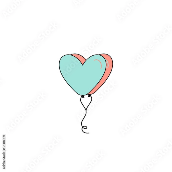 Fototapeta Simple flat style icon of beautiful two balloons in the form of hearts for the feast of love on Valentine's Day or March 8th. illustration.