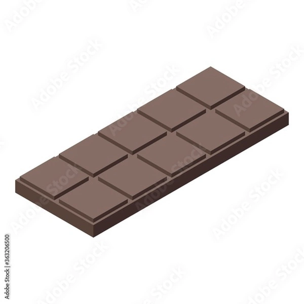 Fototapeta Chocolate bar icon. Isometric of chocolate bar vector icon for web design isolated on white background