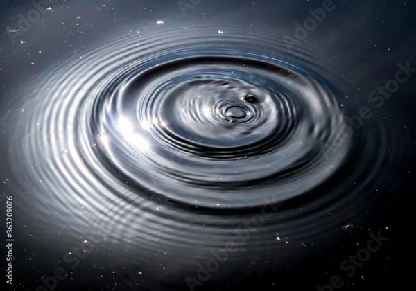 Fototapeta Close up of ripple circles on a dark blue lake