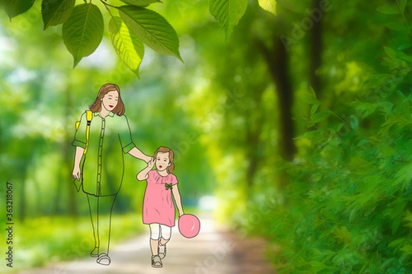 Obraz 공원 산책하는 가족 일러스트 편집