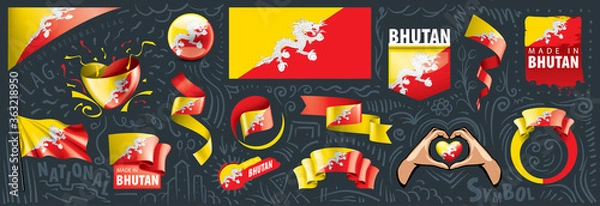 Obraz Vector set of the national flag of Bhutan in various creative designs