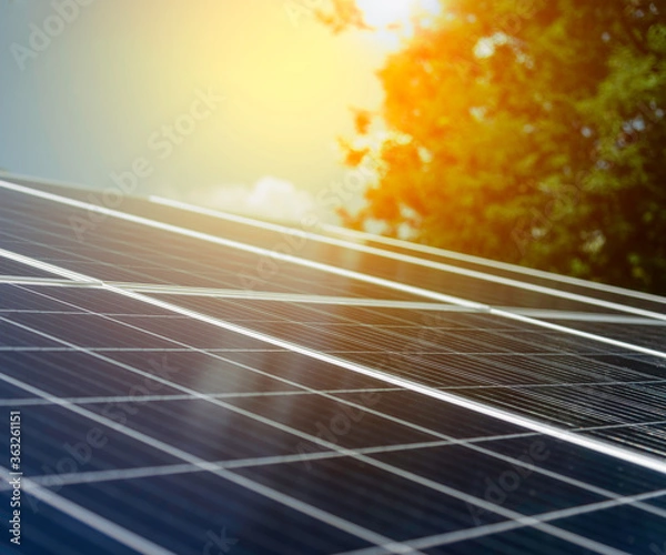 Fototapeta solar panel has been installed in  outdoor to  generate electricity from the sun light. 