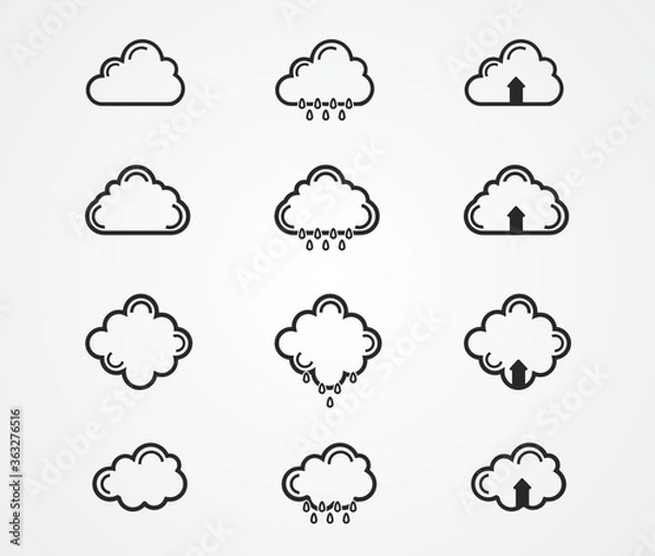 Fototapeta Simple set of vector computer related cloud icons, with icons such as rain and download. Tempo that can be modified