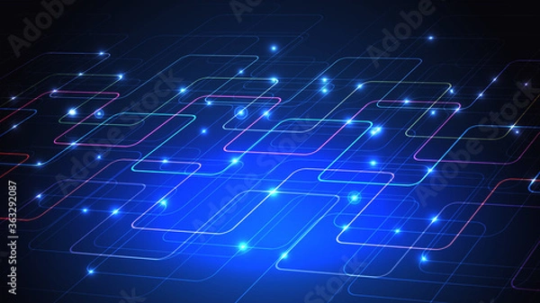 Fototapeta Vector illustration of a techno technology design of luminous lines on a dark blue background. The modern concept of digital technology. EPS 10.