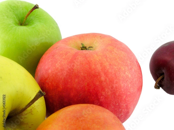Fototapeta Plum and apples. Isolated on a white background. A close up. 