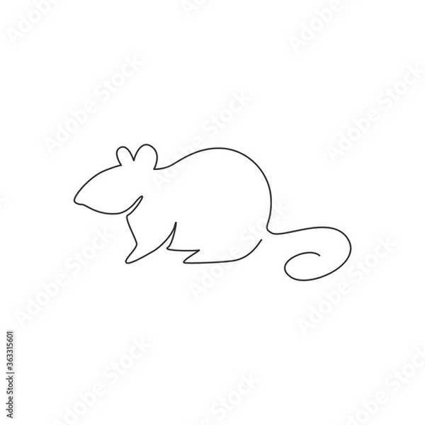 Obraz One single line drawing of little cute funny mouse for logo identity. Adorable rodent rodent mascot concept for animal icon. Trendy continuous line graphic draw design vector illustration