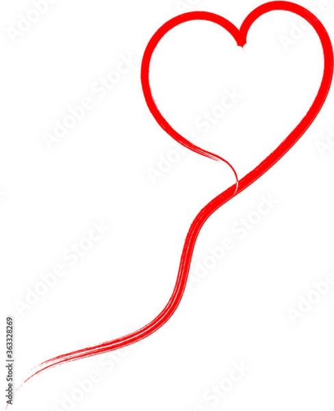 Fototapeta Red heart - doodle style outline for romantic valentines day greeting card. Vector graphic for web design, beautiful icon for cover.